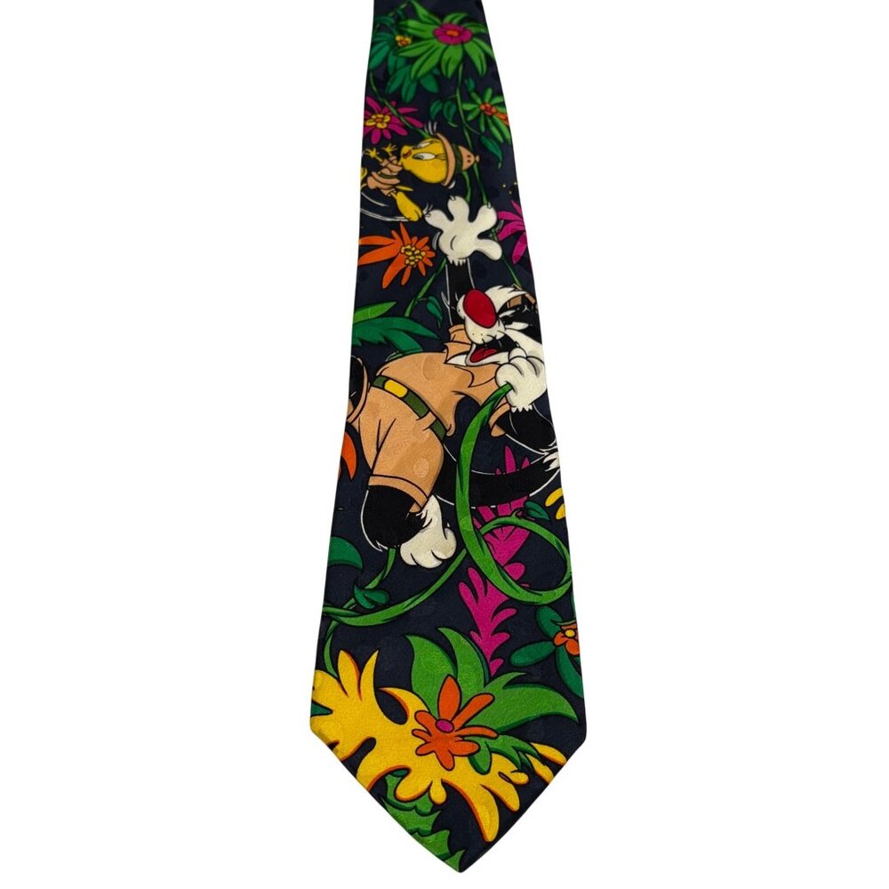 Looney Tunes Addiction 100% Silk Tie Sylvester Tweety Jungle Design Handmade